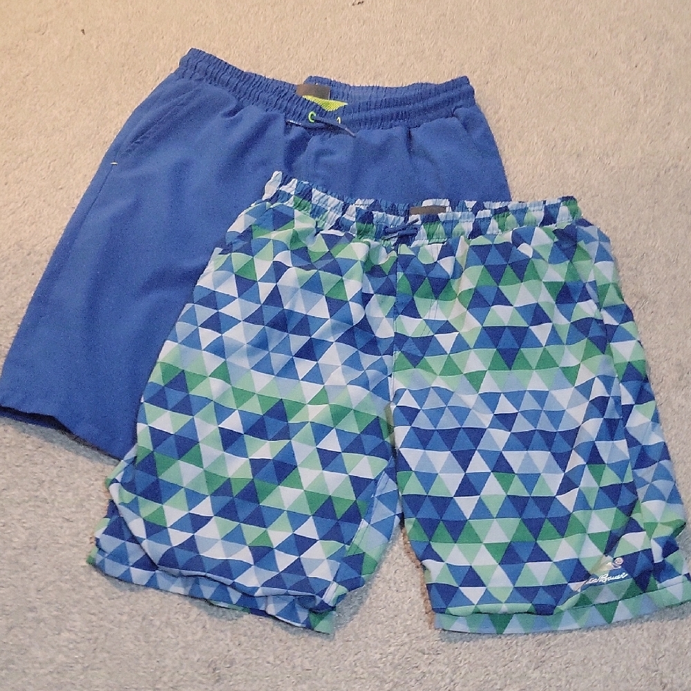 Eddie Bauer Blue and Green Patterned Kids Quick Dry Shorts